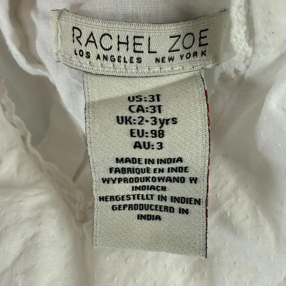 Rachel Zoe Toddler Girls White Cotton Tiered Dress Lined Size 3T